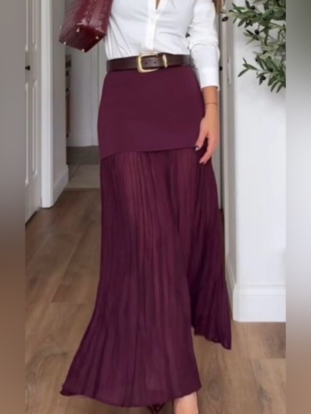 Zara Plum Maxi Skirt with Pleated Hem